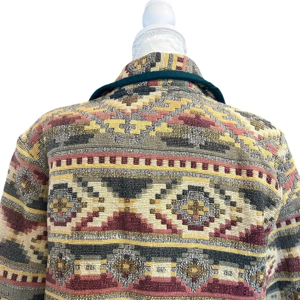 Vintage Patchwork Blazer Womens Size LP Tan Stripe Cotton Aztec Southwestern - Picture 12 of 16